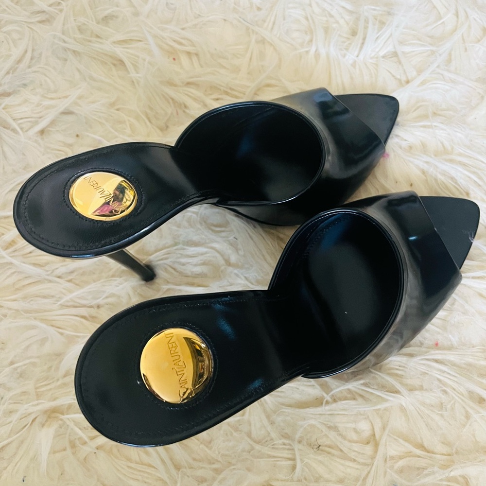Yves Saint Laurent Black Heels with Gold Accents
